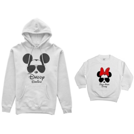 Coordinato felpe padre figlia personalizzato con nome daddy mickey little sister minnie Per il papà