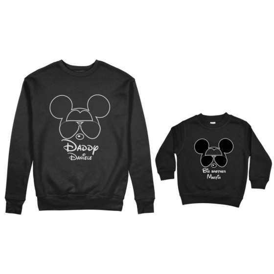 Coordinato felpe padre figlio personalizzato con nome daddy mickey little brother mickey Per il papà