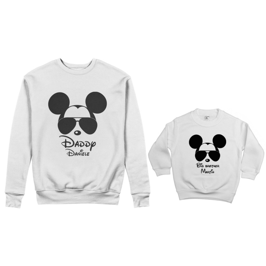 Coordinato felpe padre figlio personalizzato con nome daddy mickey little brother mickey Per il papà