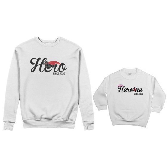 Coordinato felpe padre figlia personalizzato con anno hero since little heroine since Per il papà 2