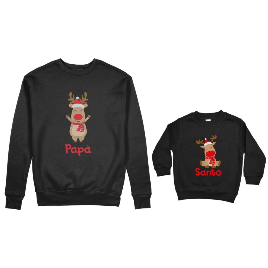 Coordinato felpe padre figlio personalizzabile con nome rudolph family Natale