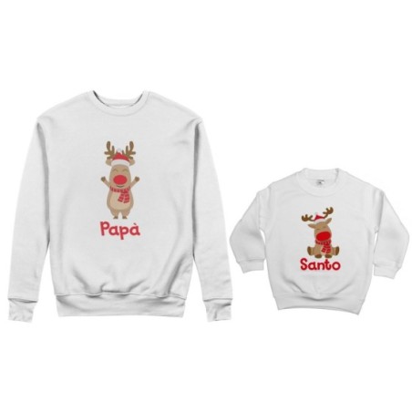 Coordinato felpe padre figlio personalizzabile con nome rudolph family Natale