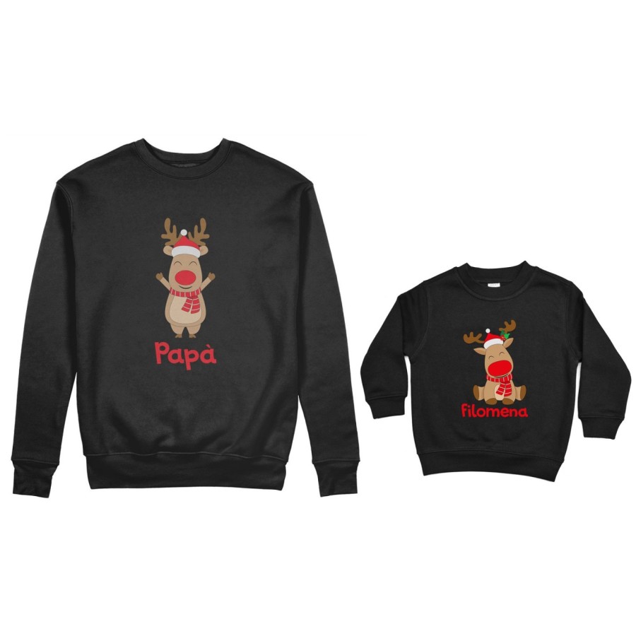 Coordinato felpe padre figlio personalizzabile con nome rudolph family Natale