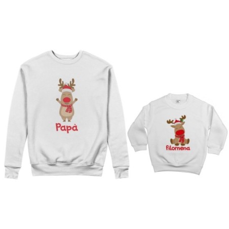 Coordinato felpe padre figlio personalizzabile con nome rudolph family Natale