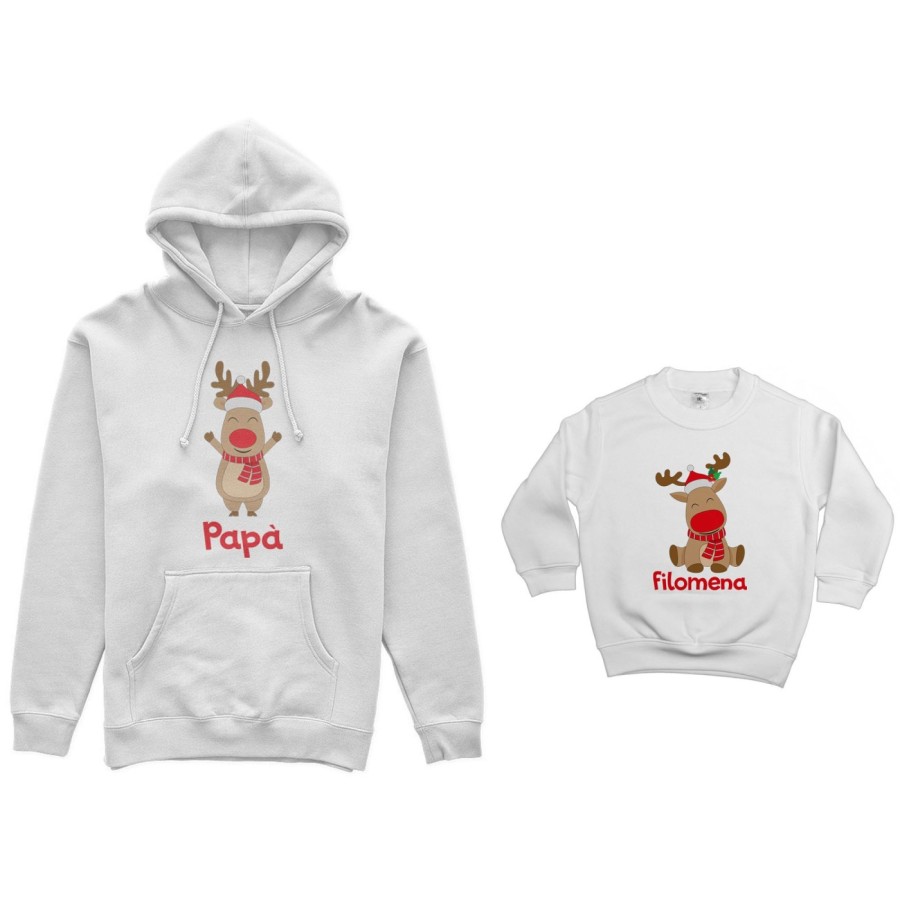 Coordinato felpe padre figlio personalizzabile con nome rudolph family Natale