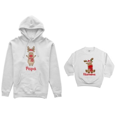 Coordinato felpe padre figlio personalizzabile con nome rudolph family Natale