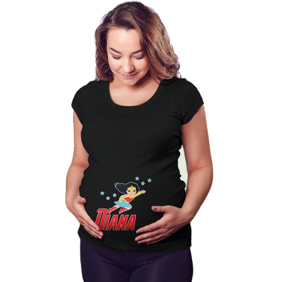 Maglia premaman personalizzata con nome baby wonder woman Cartoon