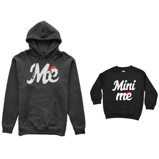 Coordinato felpe padre figlio personalizzabile con nome me e mini me con cappello natalizio Natale 2
