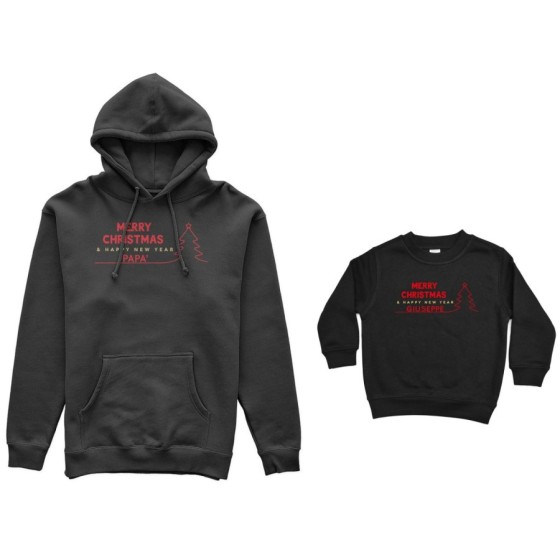 Coordinato felpe padre figlio personalizzato con nome merry christmas and happy new year Natale 2