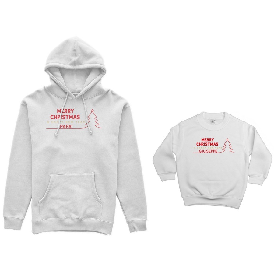 Coordinato felpe padre figlio personalizzato con nome merry christmas and happy new year Natale