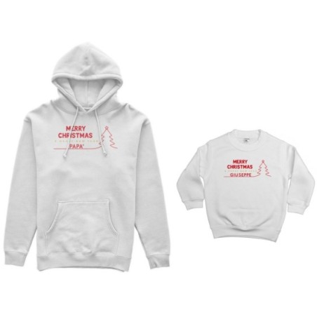 Coordinato felpe padre figlio personalizzato con nome merry christmas and happy new year Natale