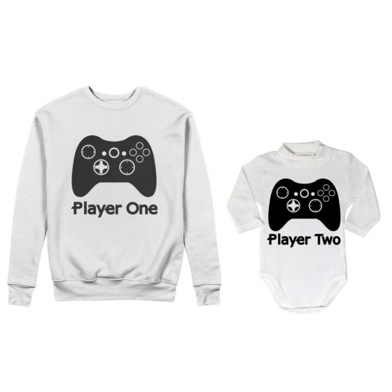 Coordinato felpe o body lupetto neonato padre figlio player one player two xbox Per il papà 2
