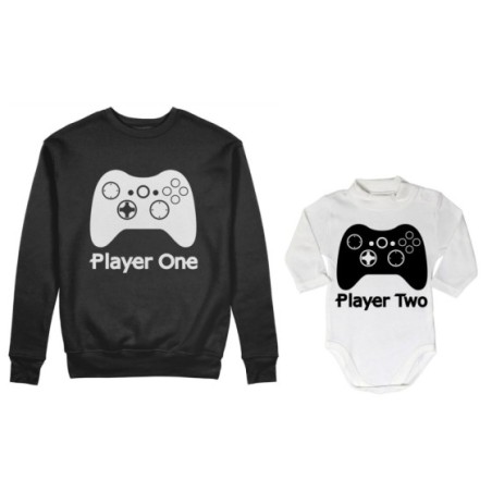 Coordinato felpe o body lupetto neonato padre figlio player one player two xbox Per il papà