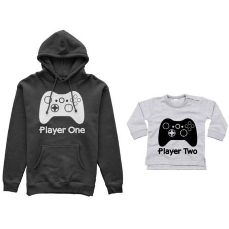 Coordinato felpe o body lupetto neonato padre figlio player one player two xbox Per il papà