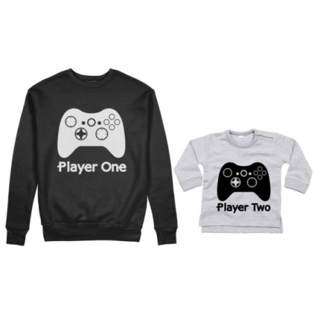 Coordinato felpe o body lupetto neonato padre figlio player one player two xbox Per il papà