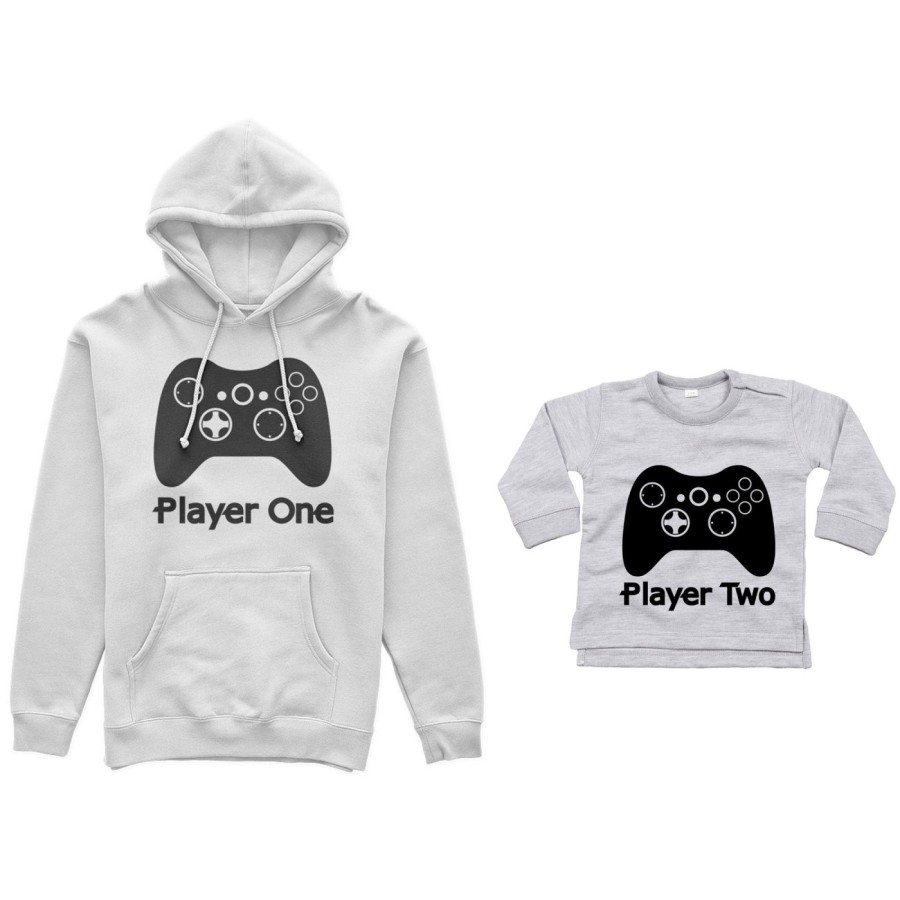 Coordinato felpe o body lupetto neonato padre figlio player one player two xbox Per il papà
