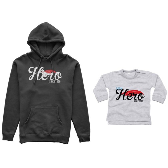 Coordinato felpe o body lupetto padre figlio personalizzato con anno hero since little hero since Per il papà 2
