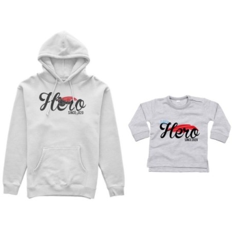 Coordinato felpe o body lupetto padre figlio personalizzato con anno hero since little hero since Per il papà