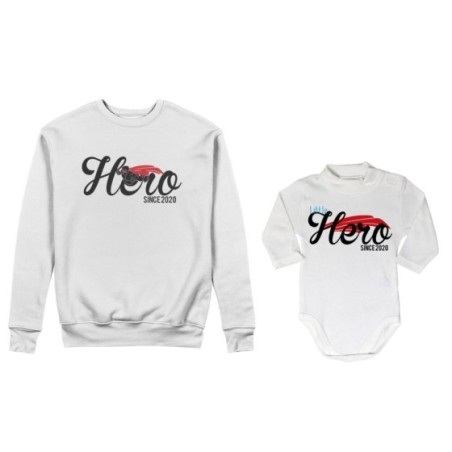 Coordinato felpe o body lupetto padre figlio personalizzato con anno hero since little hero since Per il papà