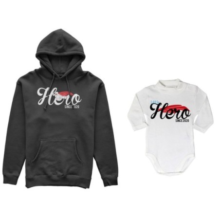 Coordinato felpe o body lupetto padre figlio personalizzato con anno hero since little hero since Per il papà