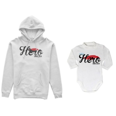 Coordinato felpe o body lupetto padre figlio personalizzato con anno hero since little hero since Per il papà