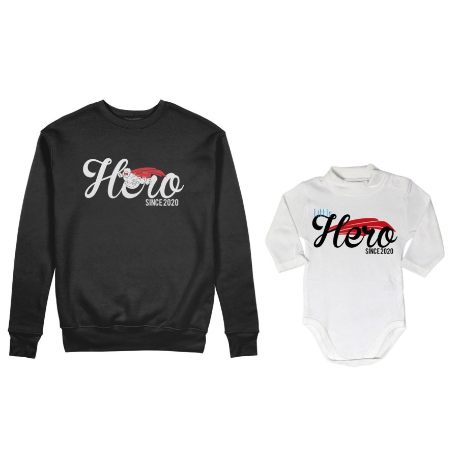 Coordinato felpe o body lupetto padre figlio personalizzato con anno hero since little hero since Per il papà