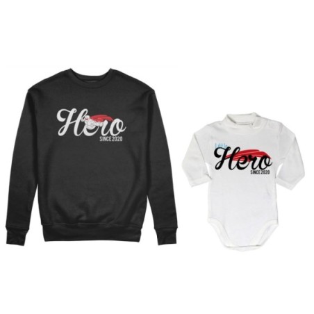 Coordinato felpe o body lupetto padre figlio personalizzato con anno hero since little hero since Per il papà
