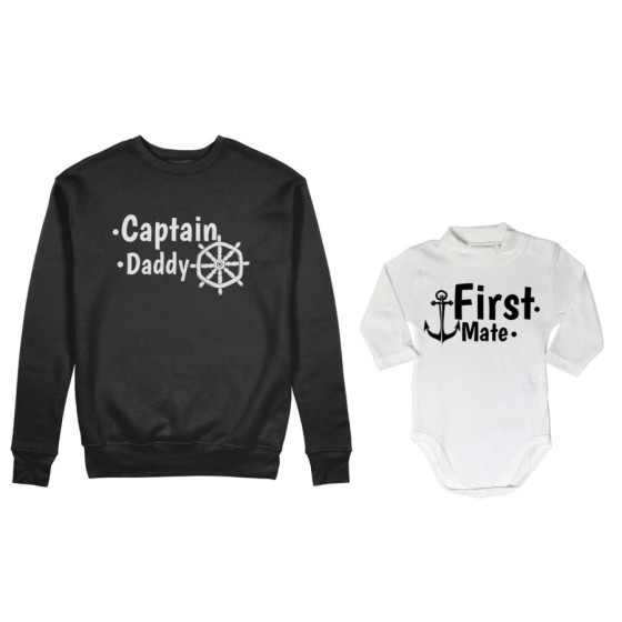 Coordinato felpe o body lupetto neonato padre figlio captain daddy first mate Per il papà