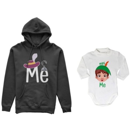 Coordinato felpe o body lupetto neonato padre figlio me capitano uncino mini peter pan Per il papà