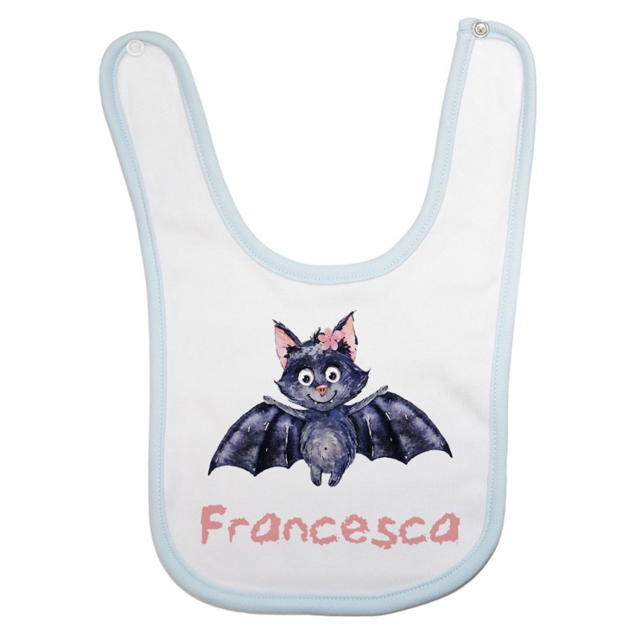 Bavaglino neonato personalizzato con nome pipistrello watercolor Halloween