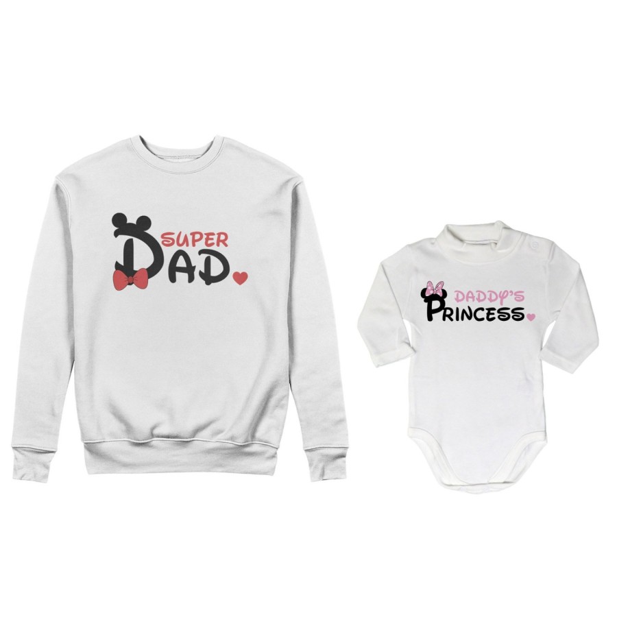 Coordinato felpe o body lupetto neonato padre figlio super dad mickey Per il papà