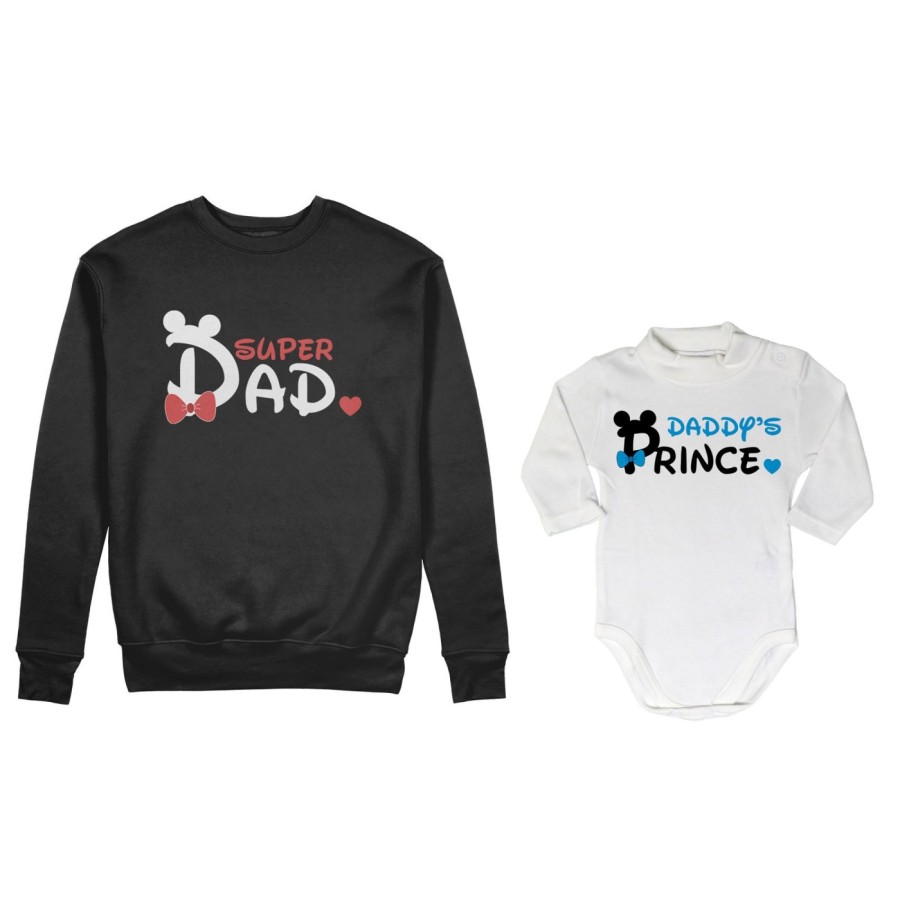 Coordinato felpe o body lupetto neonato padre figlio super dad mickey Per il papà