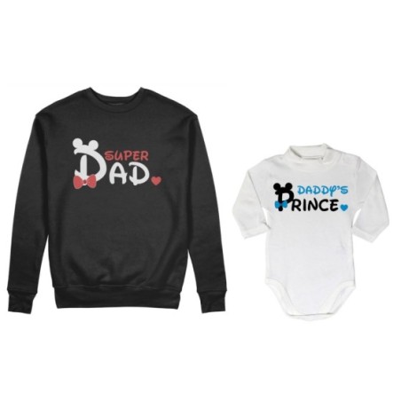 Coordinato felpe o body lupetto neonato padre figlio super dad mickey Per il papà