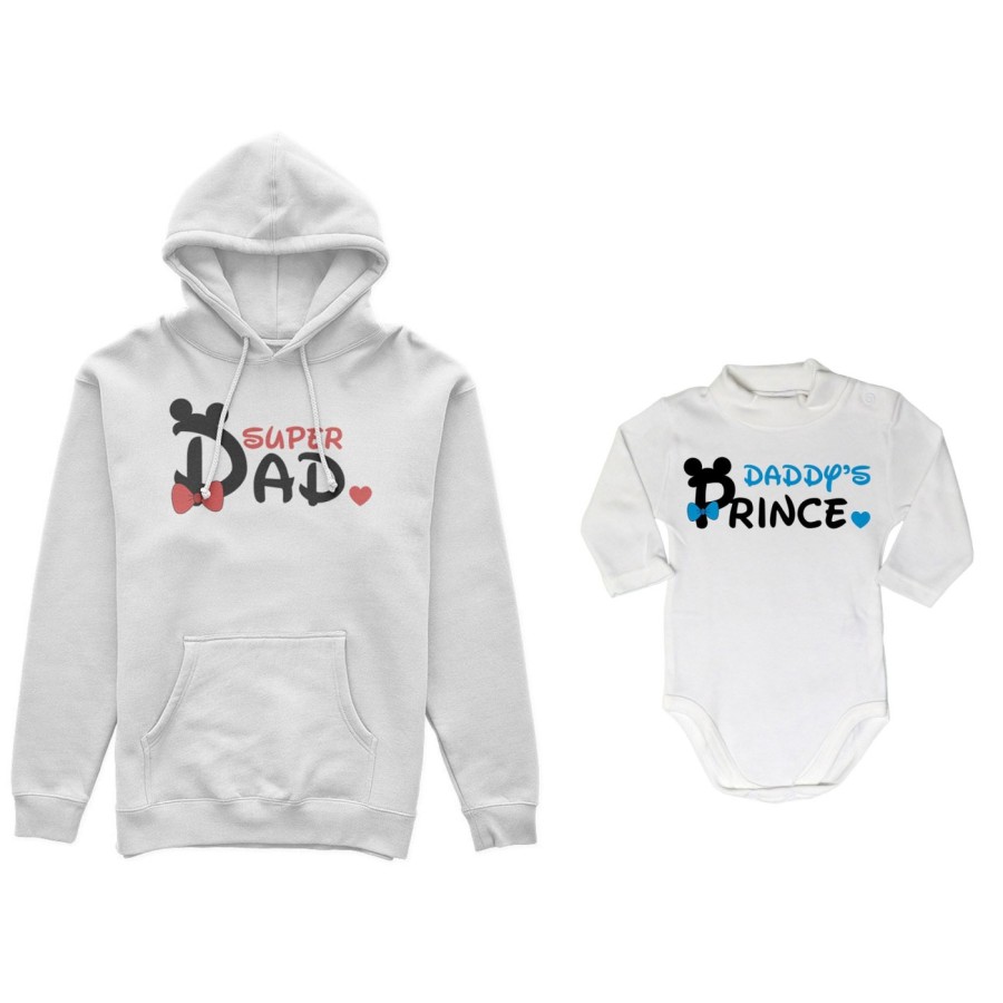 Coordinato felpe o body lupetto neonato padre figlio super dad mickey Per il papà