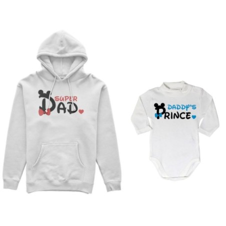 Coordinato felpe o body lupetto neonato padre figlio super dad mickey Per il papà