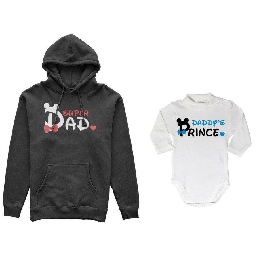 Coordinato felpe o body lupetto neonato padre figlio super dad mickey Per il papà