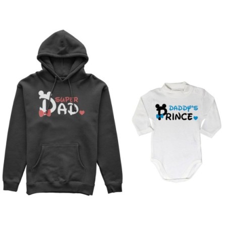 Coordinato felpe o body lupetto neonato padre figlio super dad mickey Per il papà