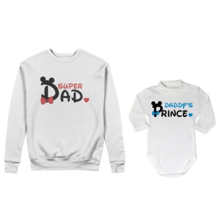 Coordinato felpe o body lupetto neonato padre figlio super dad mickey Per il papà