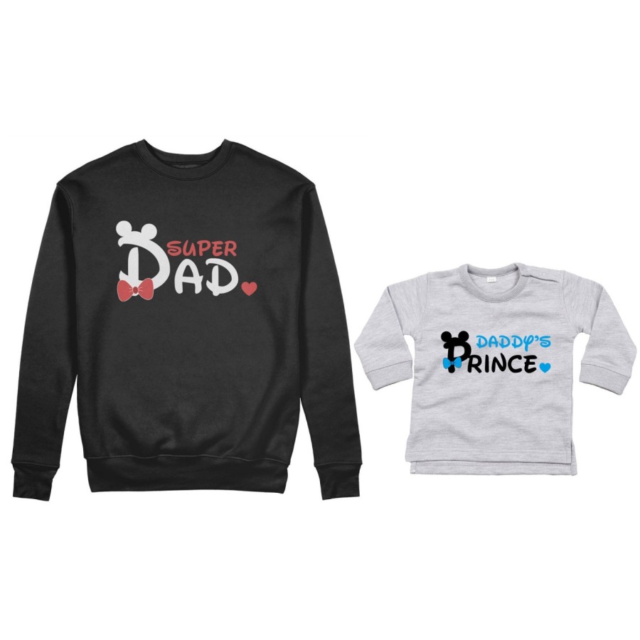 Coordinato felpe o body lupetto neonato padre figlio super dad mickey Per il papà