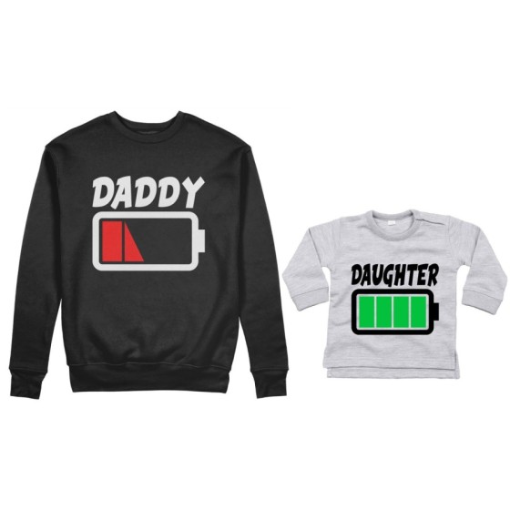 Coordinato felpe o body lupetto neonato padre figlio daddy low battery son daughter super charged Per il papà