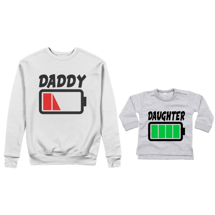 Coordinato felpe o body lupetto neonato padre figlio daddy low battery son daughter super charged Per il papà