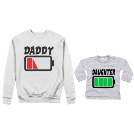 Coordinato felpe o body lupetto neonato padre figlio daddy low battery son daughter super charged Per il papà