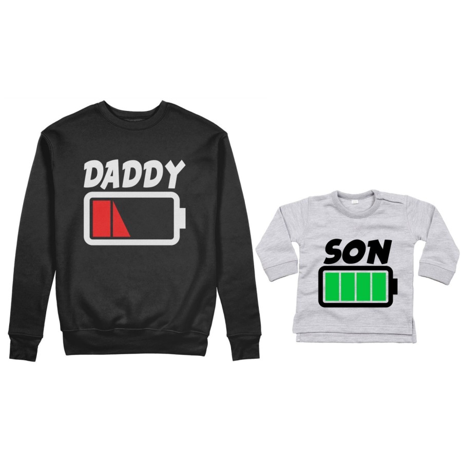 Coordinato felpe o body lupetto neonato padre figlio daddy low battery son daughter super charged Per il papà