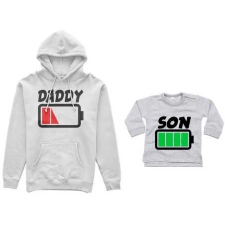 Coordinato felpe o body lupetto neonato padre figlio daddy low battery son daughter super charged Per il papà