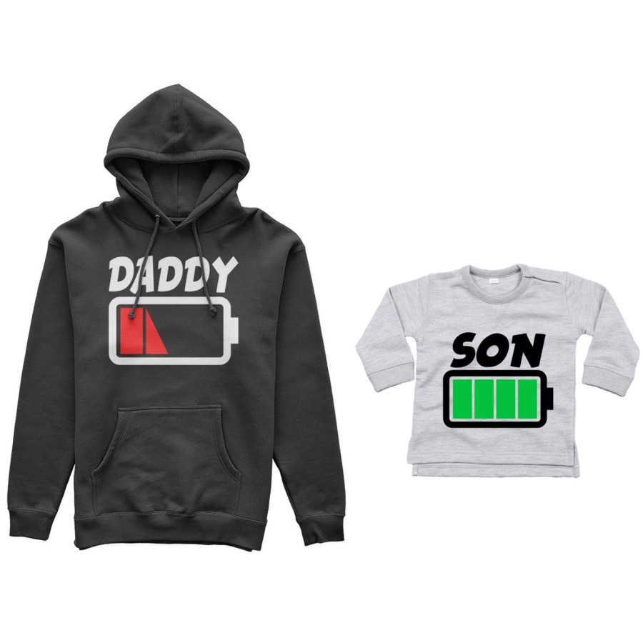 Coordinato felpe o body lupetto neonato padre figlio daddy low battery son daughter super charged Per il papà
