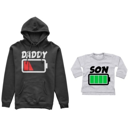 Coordinato felpe o body lupetto neonato padre figlio daddy low battery son daughter super charged Per il papà