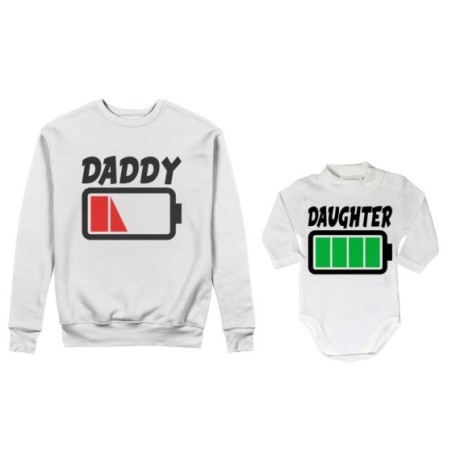 Coordinato felpe o body lupetto neonato padre figlio daddy low battery son daughter super charged Per il papà