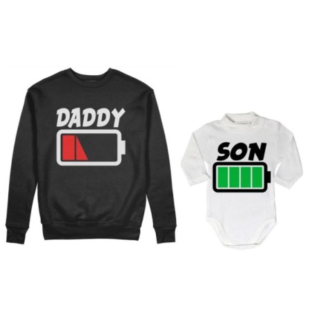 Coordinato felpe o body lupetto neonato padre figlio daddy low battery son daughter super charged Per il papà
