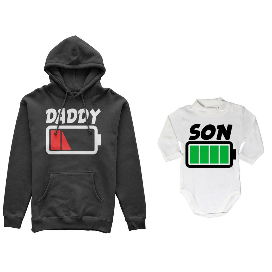 Coordinato felpe o body lupetto neonato padre figlio daddy low battery son daughter super charged Per il papà