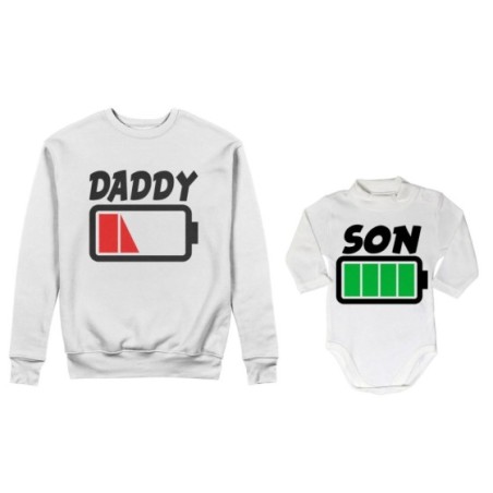 Coordinato felpe o body lupetto neonato padre figlio daddy low battery son daughter super charged Per il papà